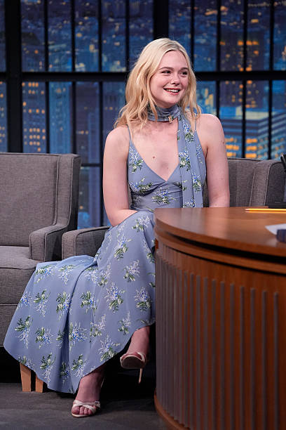 Elle Fanning’s Teal-Green Floral Dress Look