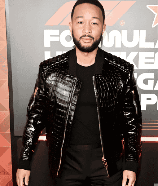 John Legend Glossy Black Crocodile-Embossed Jacket Breakdown