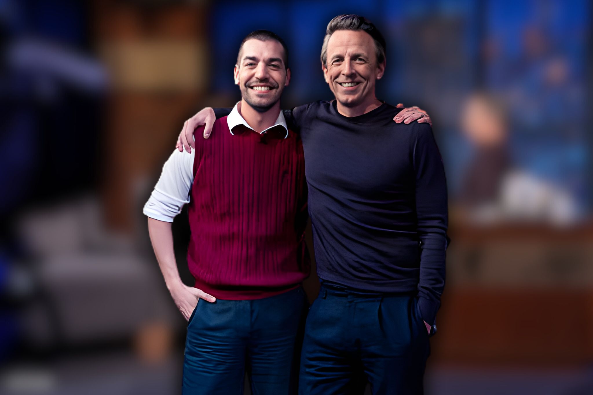 matt-rogers-red-sweater-vest-look-late-night-with-seth-meyers-season-13-