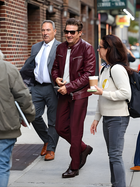 Complete Breakdown of Jeremy Renner’s Maroon Leather Jacket Look